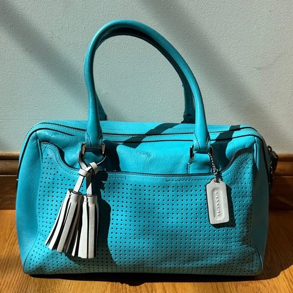 COACH Legacy Haley Perforated Satchel Bag Robin Blue Hangtag Style # 23577 - Picture 15 of 16